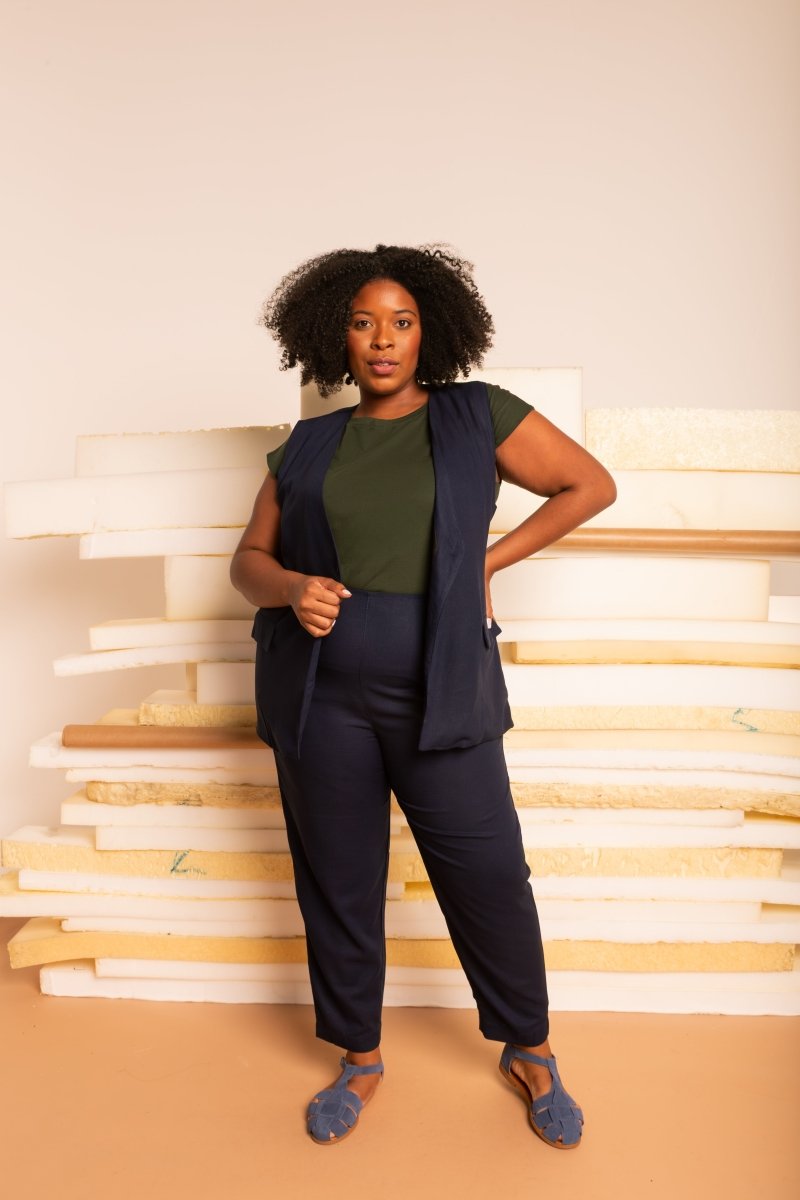 Colete de Linho Alongado - Azul Marinho - Uhnika