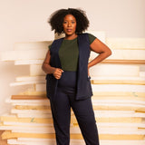 Colete de Linho Alongado - Azul Marinho - Uhnika