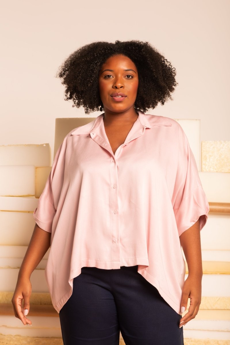 Camisa Ampla com Pregas - Rosa - Uhnika