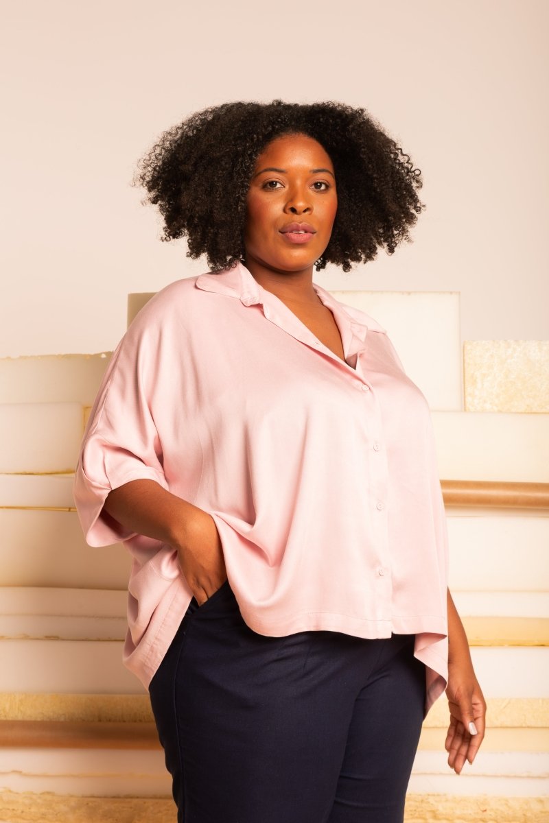 Camisa Ampla com Pregas - Rosa - Uhnika