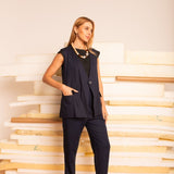 Colete de Linho Alongado - Azul Marinho - Uhnika