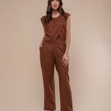 Calça Reta Alfaiataria Feminina - Marrom - Uhnika
