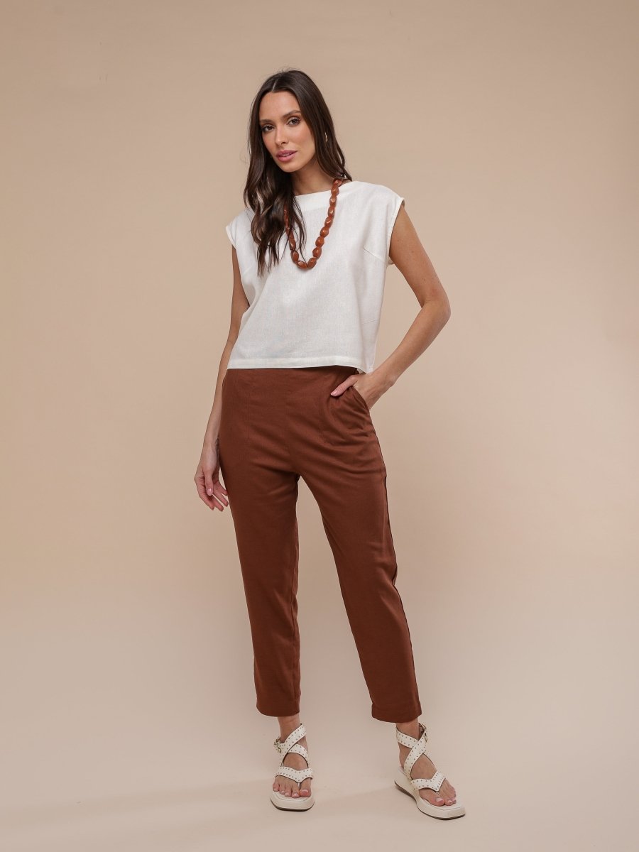Blusa de Linho com Botões - Off White - Uhnika