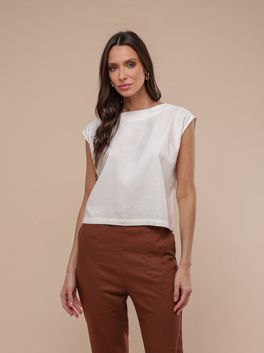 Blusa de Linho com Botões - Off White - Uhnika