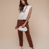 Calça Skinny de Linho - Marrom - Uhnika