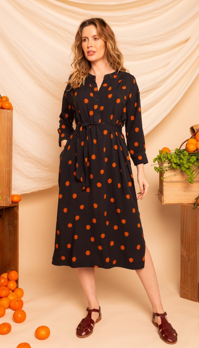 Chemise com Decote V Midi - Poá - Uhnika