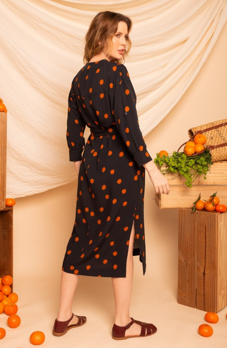 Chemise com Decote V Midi - Poá - Uhnika