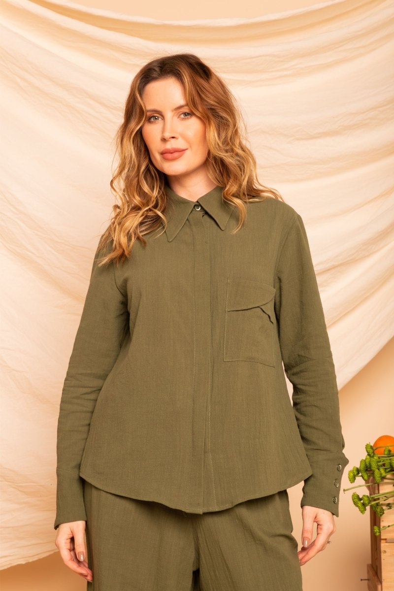 Camisa de Algodão Feminina - Verde - Uhnika