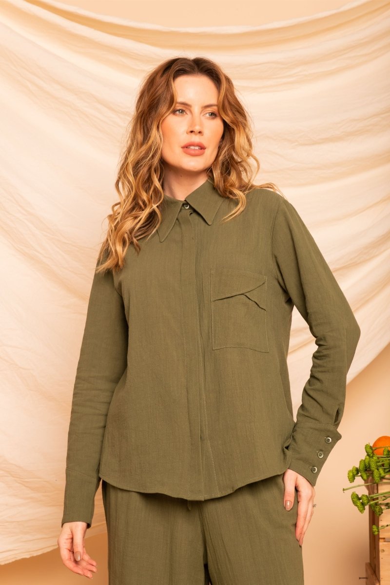 Camisa de Algodão Feminina - Verde - Uhnika