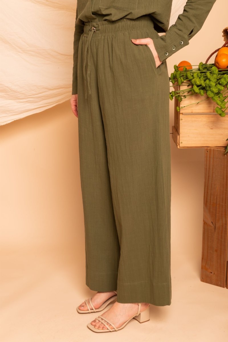 Calça Pantalona de Algodão - Verde - Uhnika