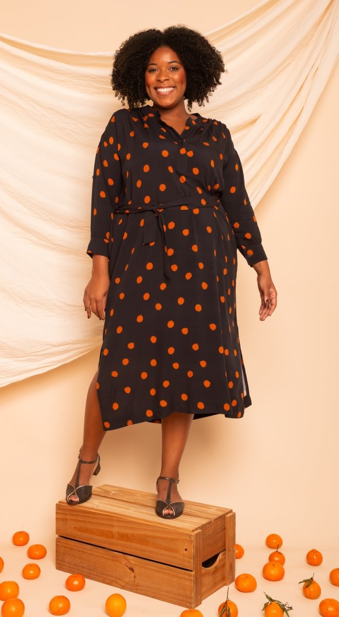 Chemise com Decote V Midi - Poá - Uhnika