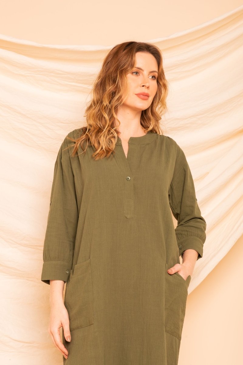 Chemise com Decote V Midi - Verde - Uhnika