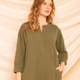 Chemise com Decote V Midi - Verde - Uhnika