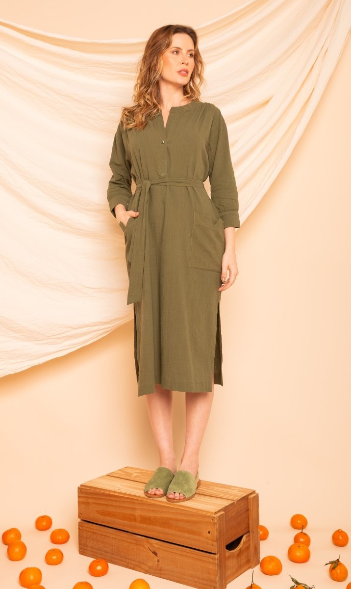 Chemise com Decote V Midi - Verde - Uhnika