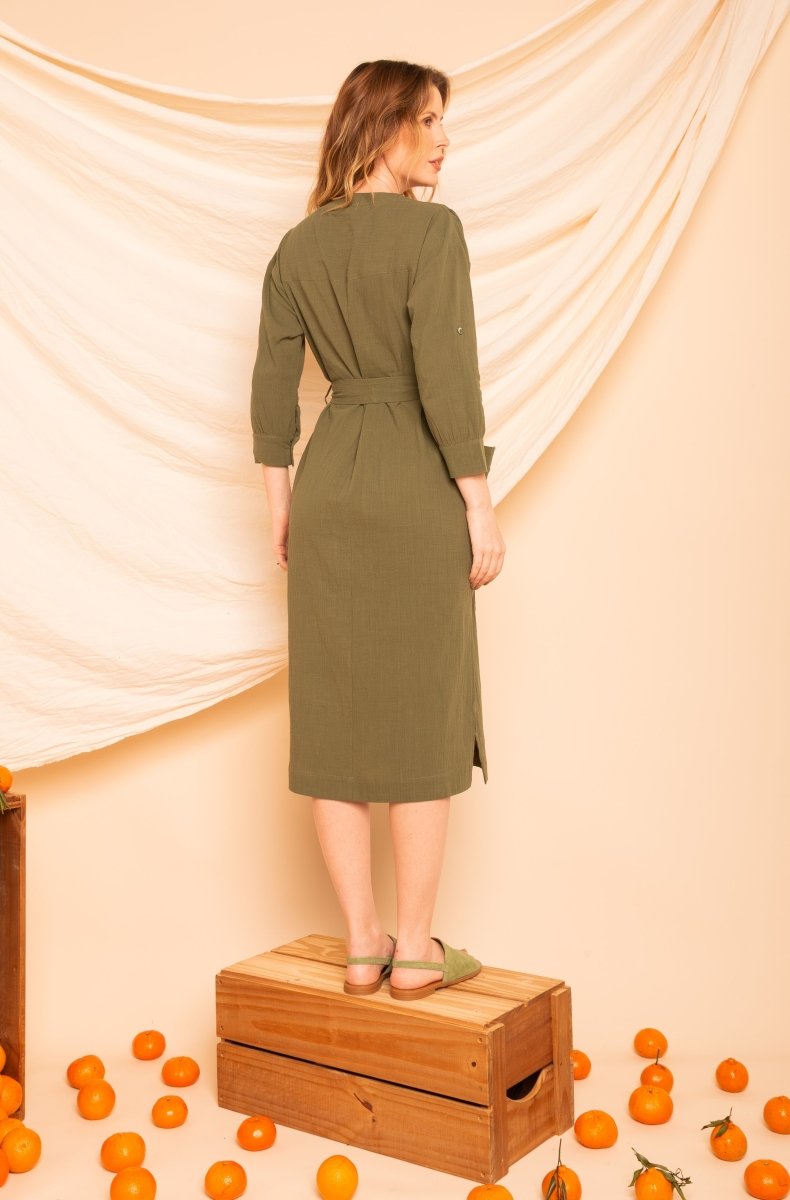 Chemise com Decote V Midi - Verde - Uhnika