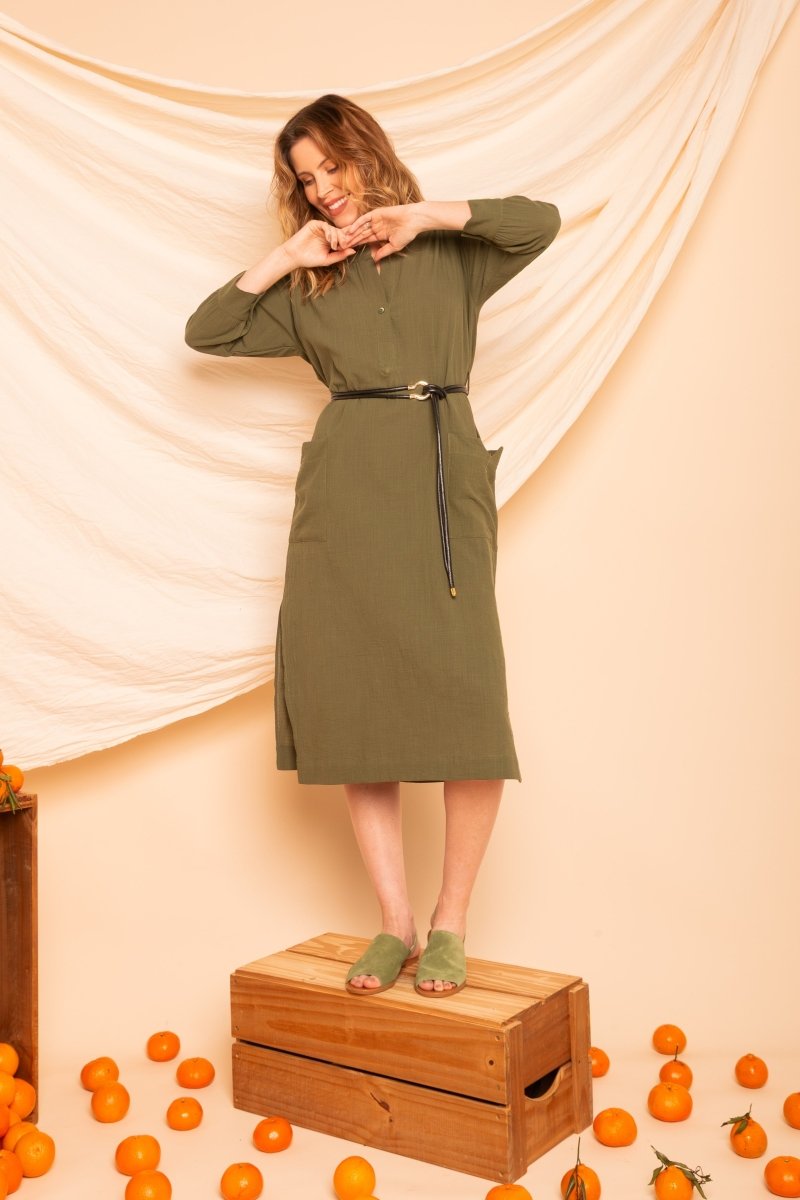 Chemise com Decote V Midi - Verde - Uhnika