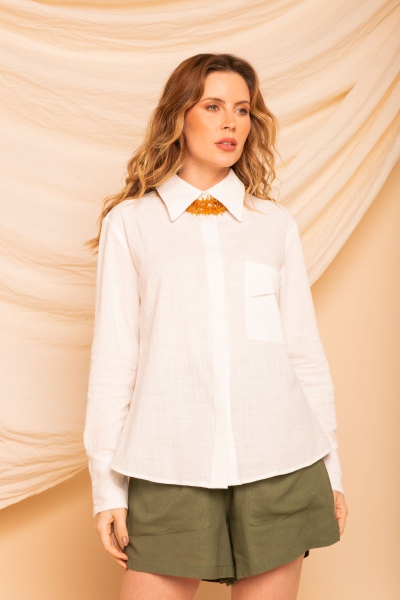 Camisa de Algodão Feminina - Off White - Uhnika