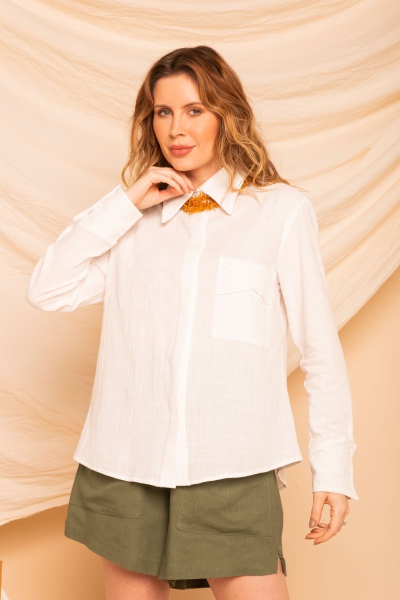 Camisa de Algodão Feminina - Off White - Uhnika