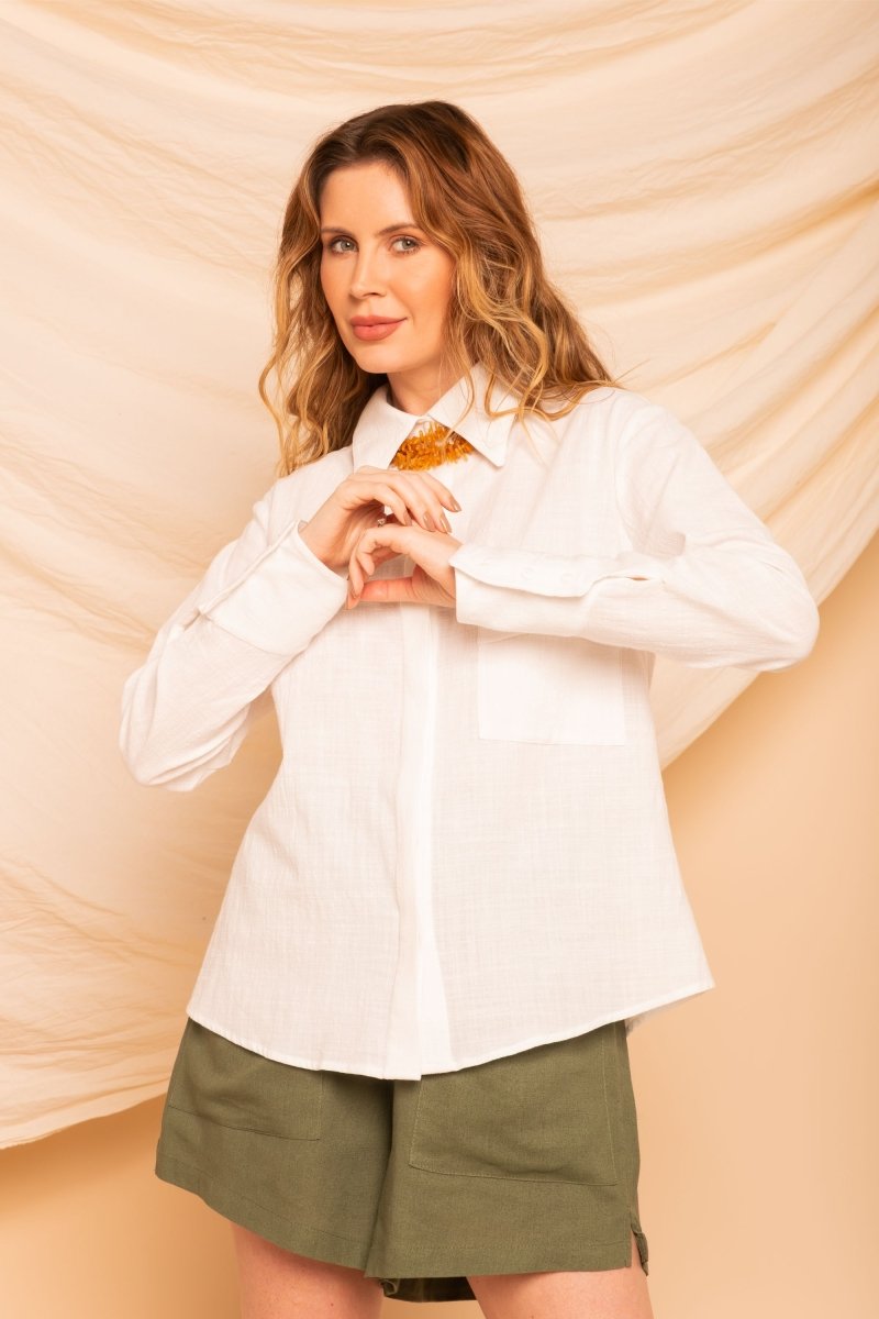 Camisa de Algodão Feminina - Off White - Uhnika