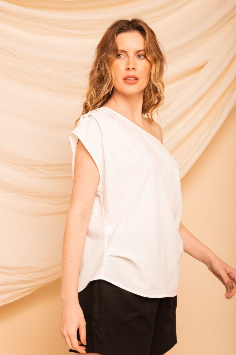 Blusa de Algodão Ombro Só - Off White - Uhnika