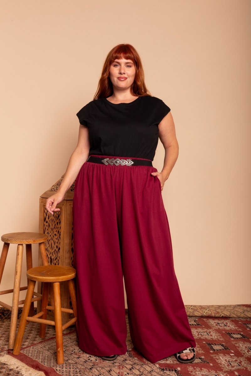 Calça Pantalona de Malha - Bordô - Uhnika