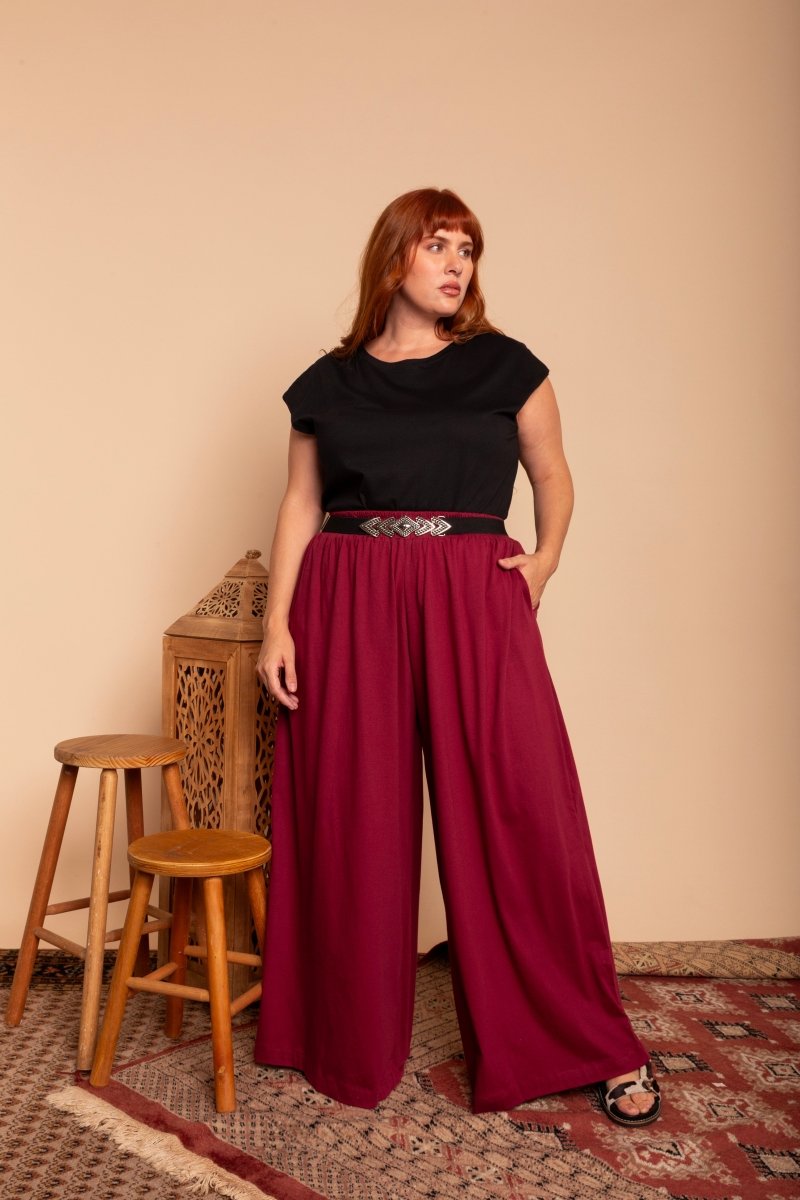 Calça Pantalona de Malha - Bordô - Uhnika