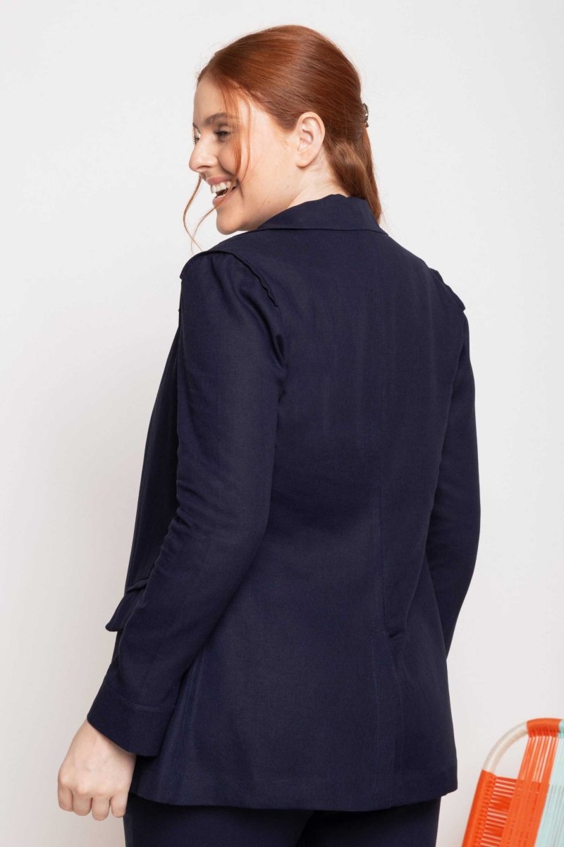 Blazer de Linho Alongado Verão - Azul Marinho - Uhnika