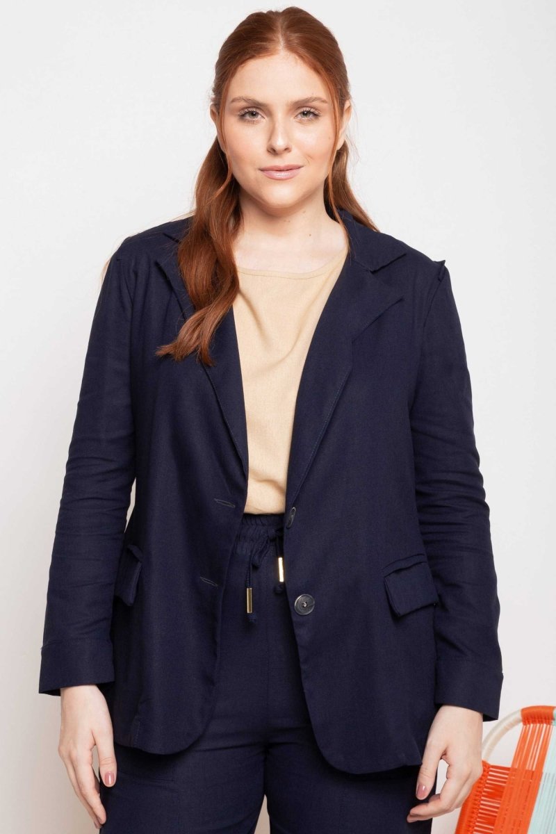 Blazer de Linho Alongado Verão - Azul Marinho - Uhnika