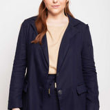 Blazer de Linho Alongado Verão - Azul Marinho - Uhnika