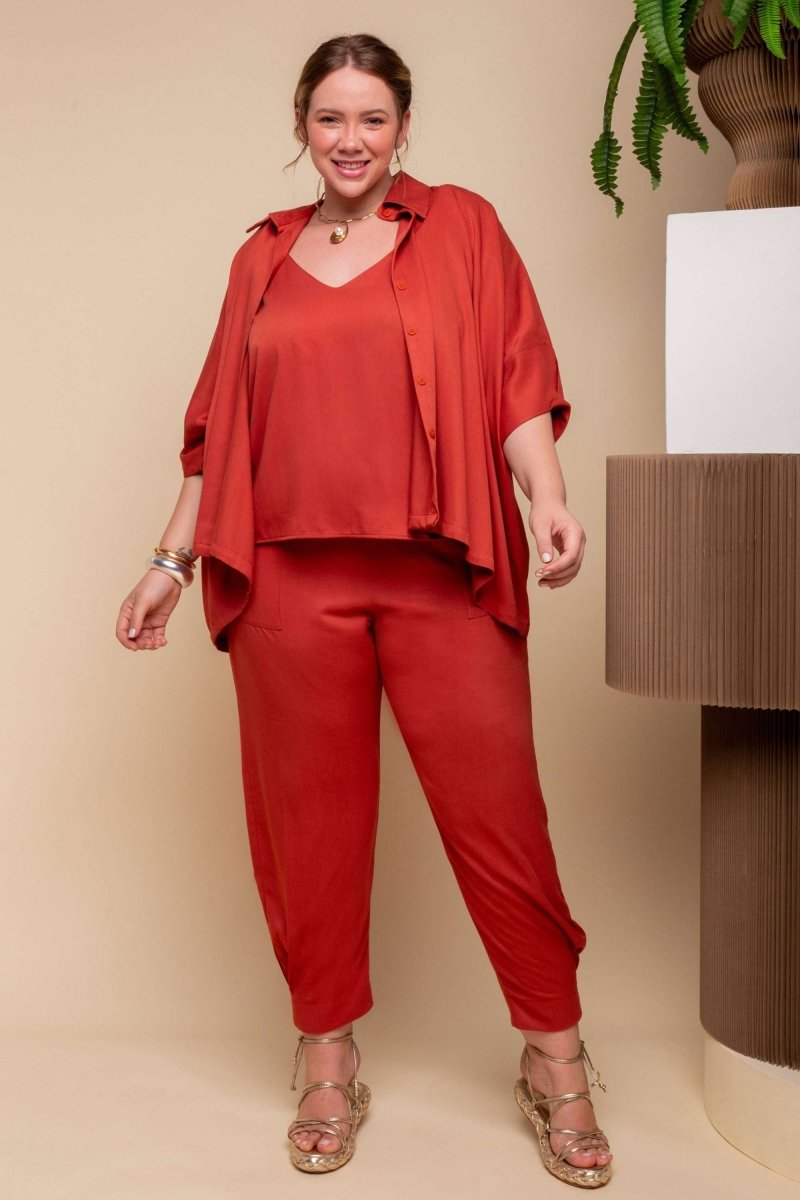 Calça de Viscose Sarja com Bolsos - Terracota - Uhnika