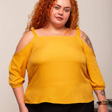Blusa com Fenda Ombro Office - Mostarda - Uhnika
