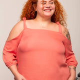 Blusa com Fenda Ombro Office - Coral - Uhnika