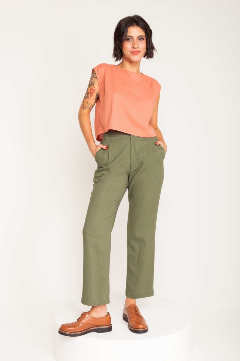 Blusa de Linho com Botões - Coral - Uhnika