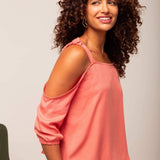 Blusa com Fenda Ombro Office - Coral - Uhnika