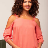 Blusa com Fenda Ombro Office - Coral - Uhnika