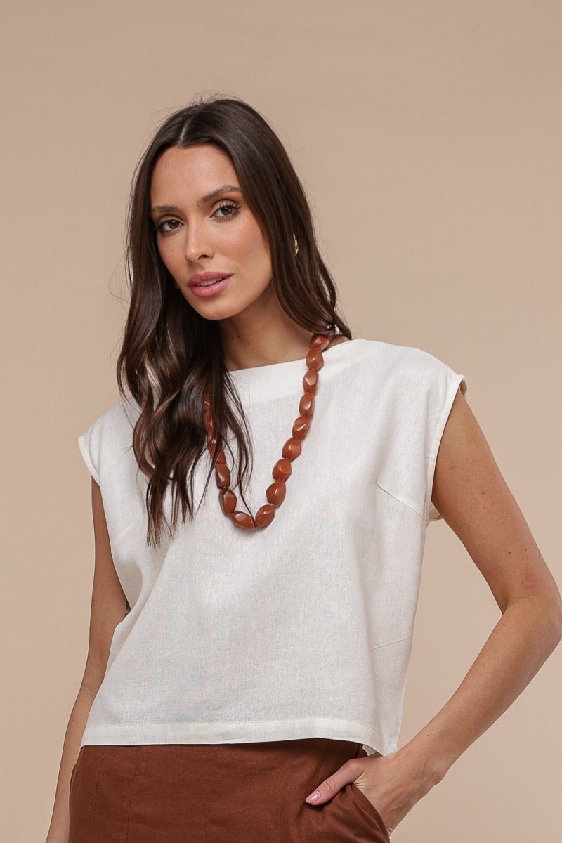 Blusa de Linho com Botões - Off White - Uhnika
