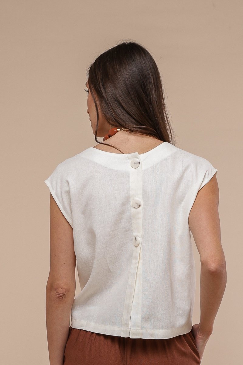 Blusa de Linho com Botões - Off White - Uhnika