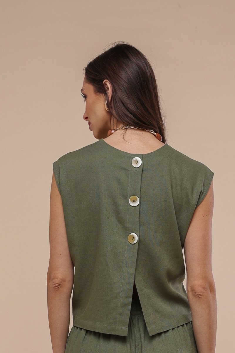 Blusa de Linho com Botões - Off White - Uhnika
