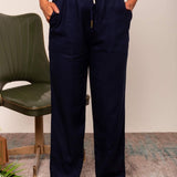 Calça Reta de Linho com Bolso