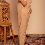 Calça Skinny de Linho com Zíper Frontal - Capuccino - Uhnika