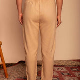 Calça Skinny de Linho com Zíper Frontal - Capuccino - Uhnika