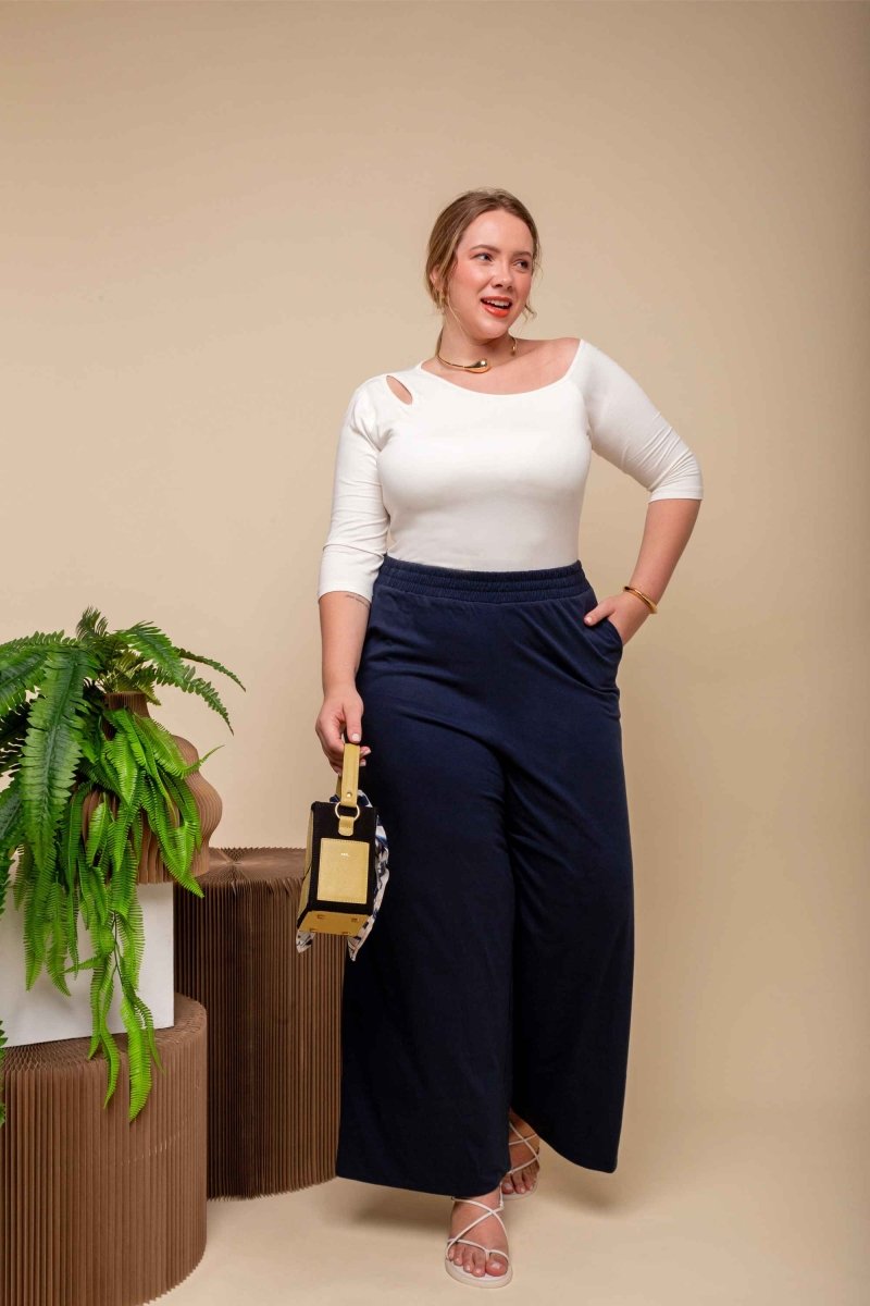 Calça Pantalona Barra Larga - Azul Marinho - Uhnika