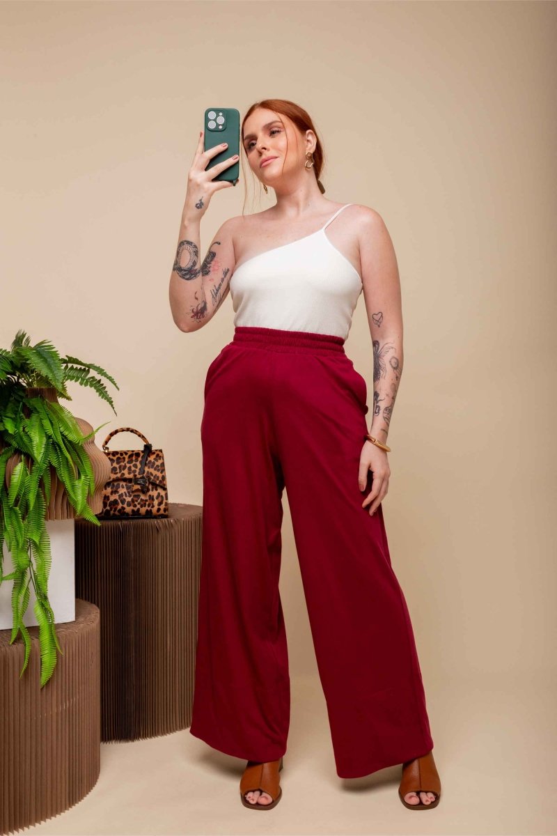 Calça Pantalona Barra Larga - Marsala - Uhnika
