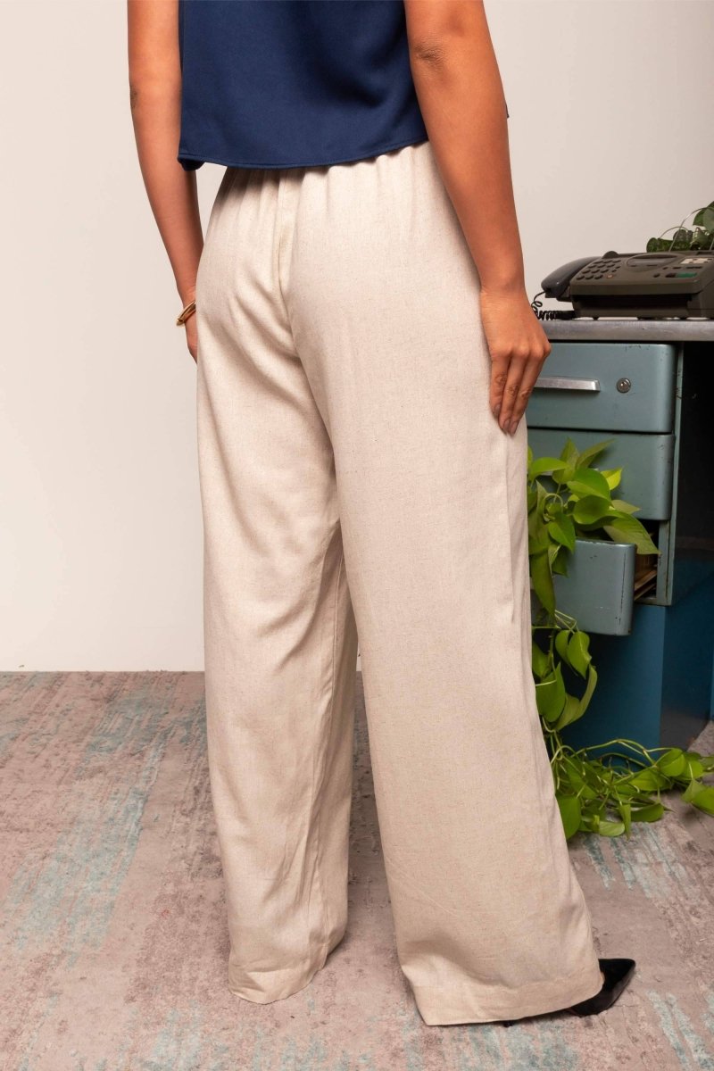 Calça Pantalona de Linho Feminina - Linho Natural - Uhnika