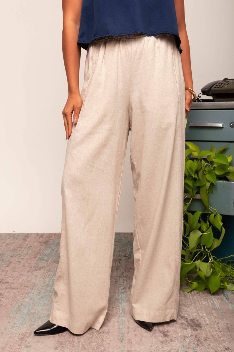 Calça Pantalona de Linho Feminina - Linho Natural - Uhnika
