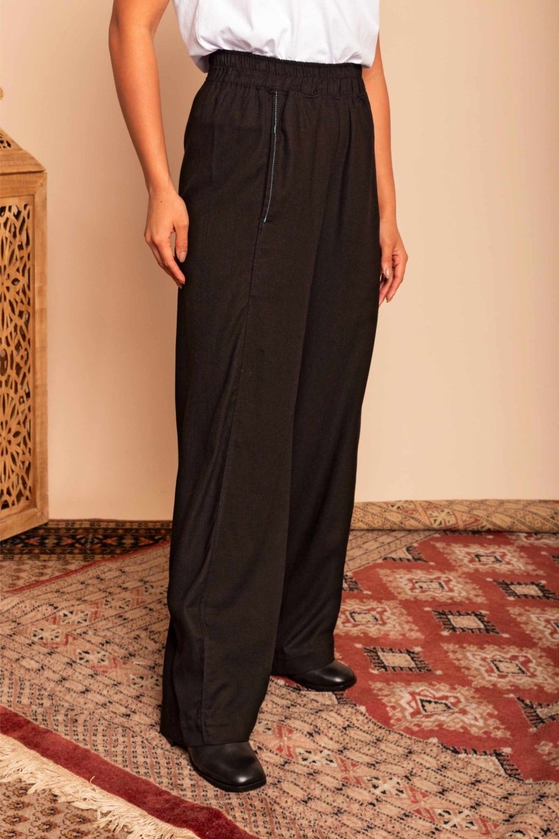 Calça Pantalona de Linho Feminina - Preto - Uhnika