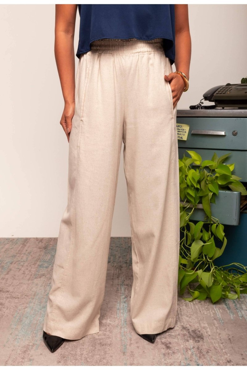 Calça Pantalona de Linho Feminina - Linho Natural - Uhnika
