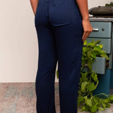 Calça Alfaiataria Pantacourt Reta - Azul Marinho - Uhnika