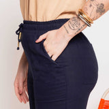 Calça Reta de Linho com Bolso