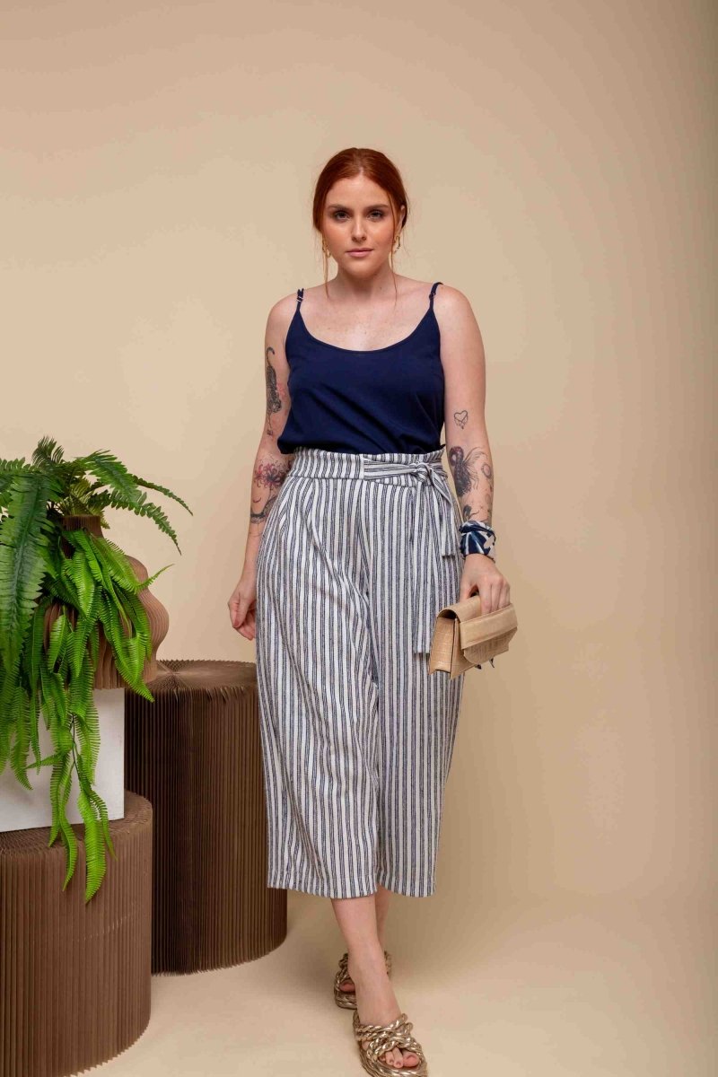 Calça Reta Moletinho - Azul Listrado - Uhnika